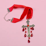 Gothic Cross Velvet Choker Necklace