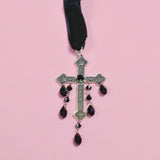 Gothic Cross Velvet Choker Necklace