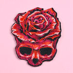 Rose Skull Iron On Embroidered Patch