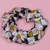 Smiley Flower Satin Scrunchie