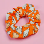 Glow in the Dark Black / Orange Ghosties Scrunchie