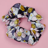 Smiley Flower Satin Scrunchie