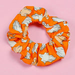 Glow in the Dark Black / Orange Ghosties Scrunchie