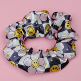 Smiley Flower Satin Scrunchie