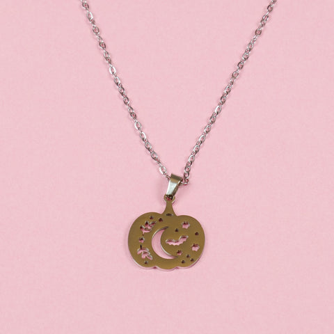 Silver Pumpkin Moon Necklace