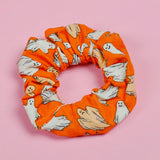 Glow in the Dark Black / Orange Ghosties Scrunchie