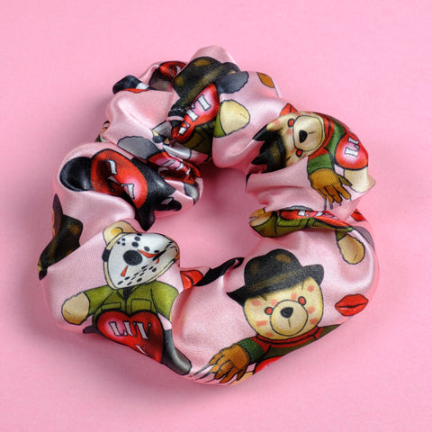 Valentines Scare Bears Satin Scrunchie