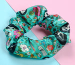 Ghost Face Green Floral Satin Scrunchie