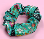 Ghost Face Green Floral Satin Scrunchie