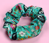 Ghost Face Green Floral Satin Scrunchie