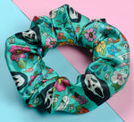 Ghost Face Green Floral Satin Scrunchie