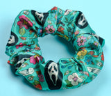 Ghost Face Green Floral Satin Scrunchie