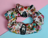 Ghost Face Green Floral Satin Scrunchie