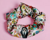 Ghost Face Green Floral Satin Scrunchie