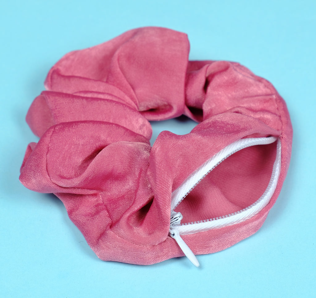 Blue or Pink Tencel Hidden Pocket Zipper Scrunchie