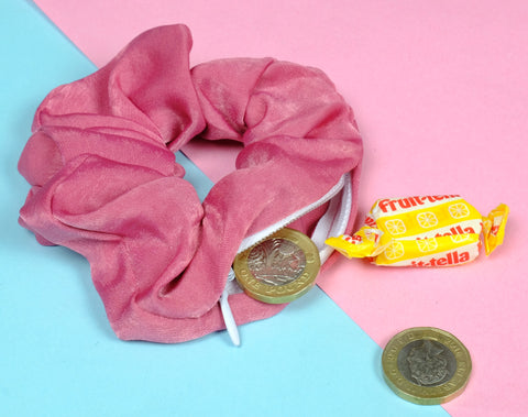 Blue or Pink Tencel Hidden Pocket Zipper Scrunchie