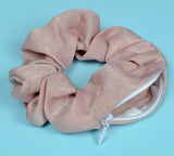 Blue or Pink Tencel Hidden Pocket Zipper Scrunchie