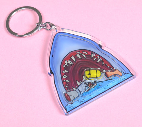 Jaws Shark Acrylic Shaker Charm Keychain Keyring