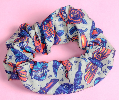 Retro Tattoo Art Soft Cotton Scrunchie