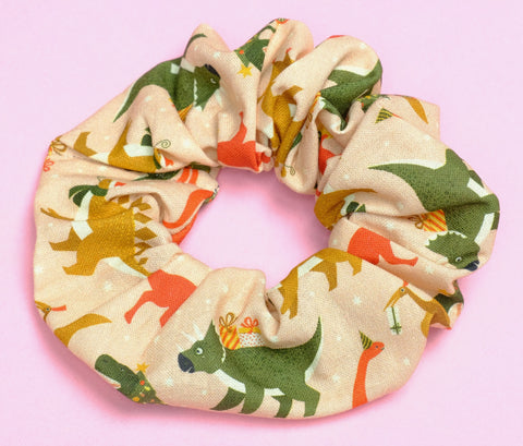 Christmas Dinosaurs Soft Cotton Scrunchie