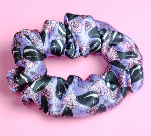 Coffins over Flowers Satin Scrunchie