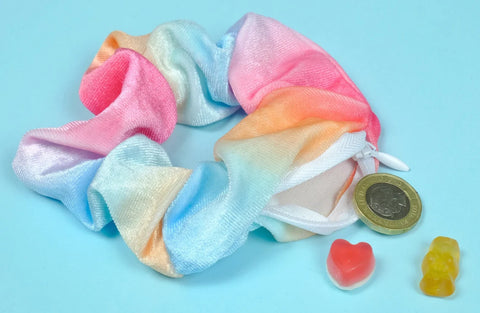 Pastel Velvet Hidden Pocket Zipper Scrunchie