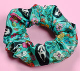 Ghost Face Green Floral Satin Scrunchie