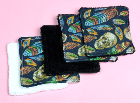 Skulls & Feathers Eco Reusable Face Pads, Wipes