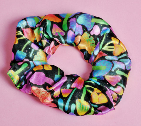 Neon Mushroom Goblincore Satin Scrunchie 🍄